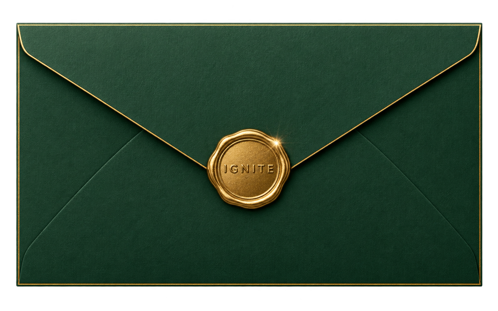 A forest-green envelope with a gold IGNITE seal